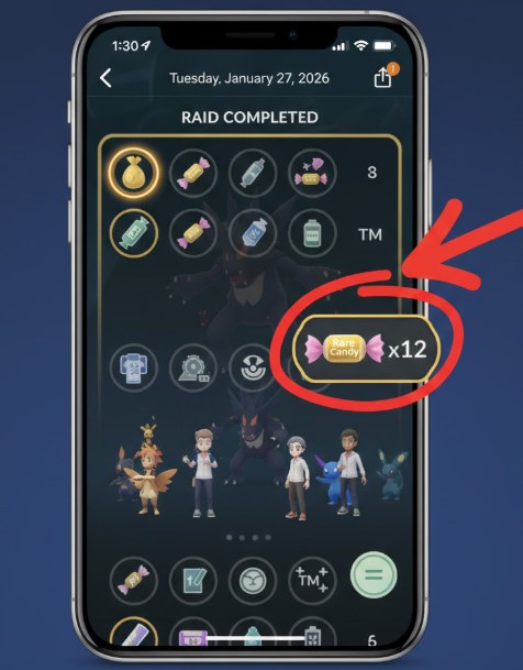 Pokémon GO raid victory screen on an iPhone