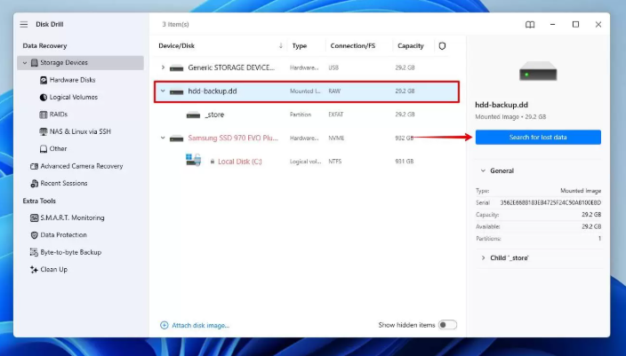 Select the crashed drive 