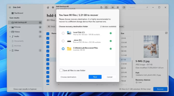Click the Recover button