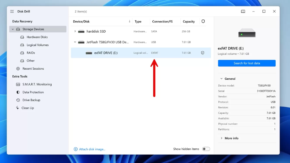 Select the exFAT Drive