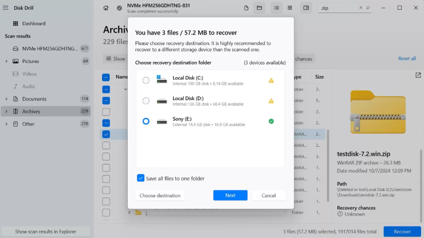 Click the Recover button