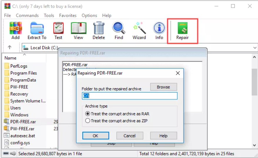 Repair Corrupted/Damaged ZIP File with WinRAR