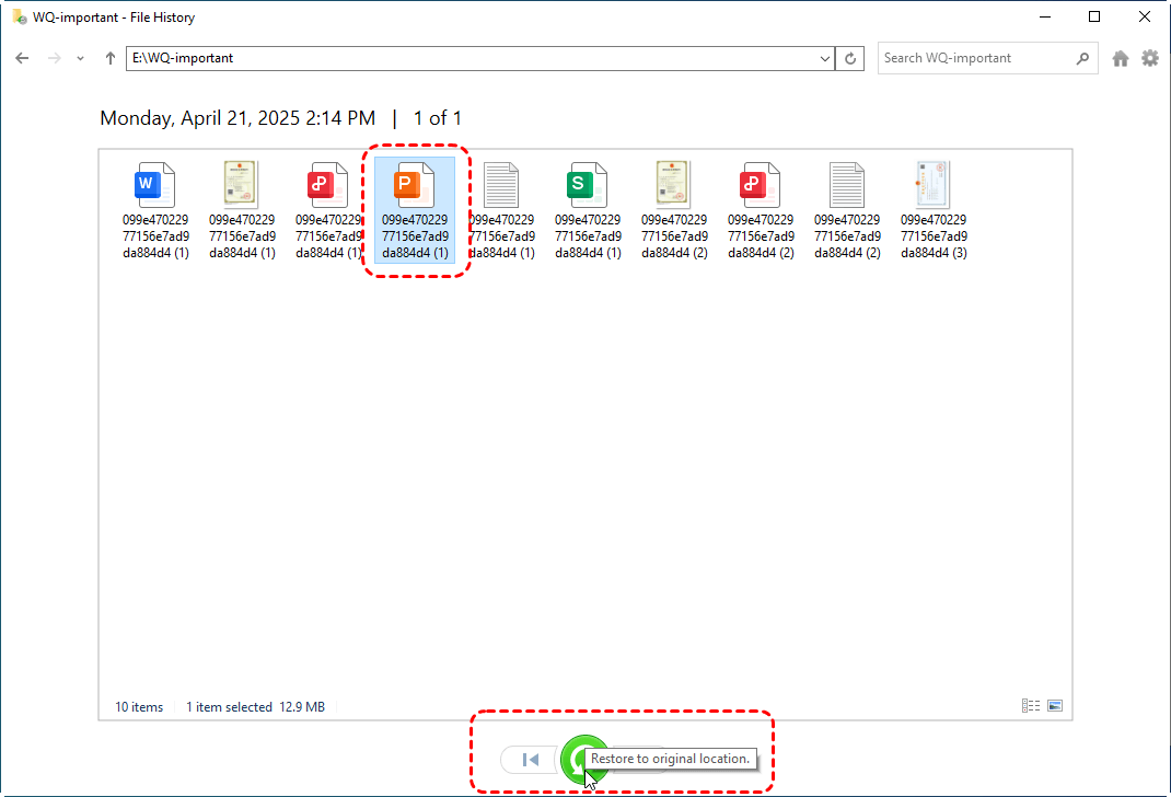 Click the green "Restore" button