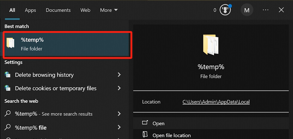 Temporary files folder