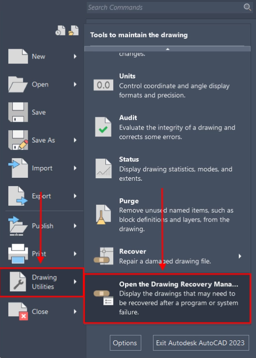 Locate the Drawing Recovery Manager
