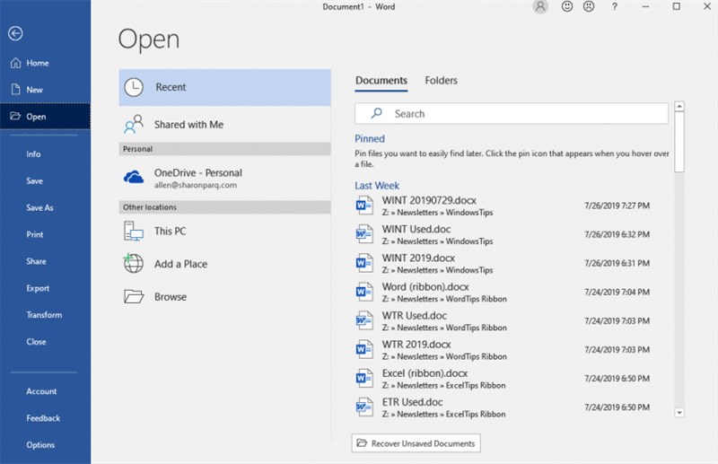 Recover Unsaved Documents in Word
