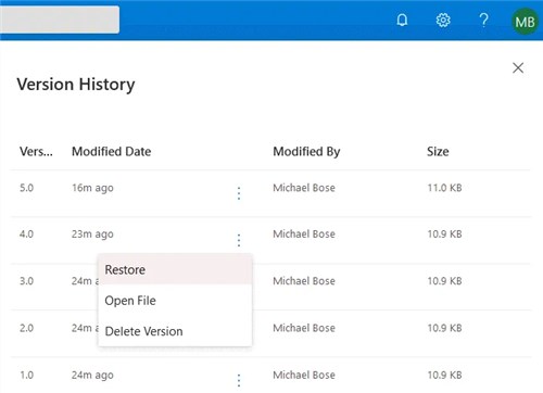 Restore Files on OneDrive Recycle Bin