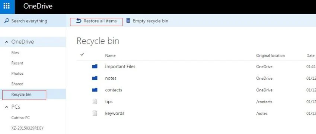 OneDrive Recycle Bin