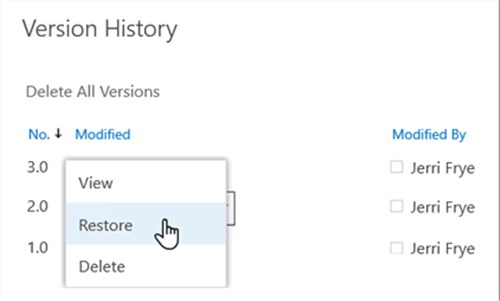 Select Restore in Version History