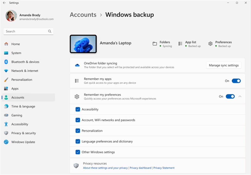Select Windows Backup