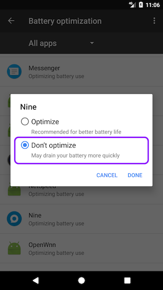 Disable Battery Optimization for Snapchat