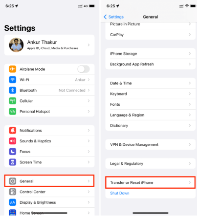 Transfer or Reset iPhone