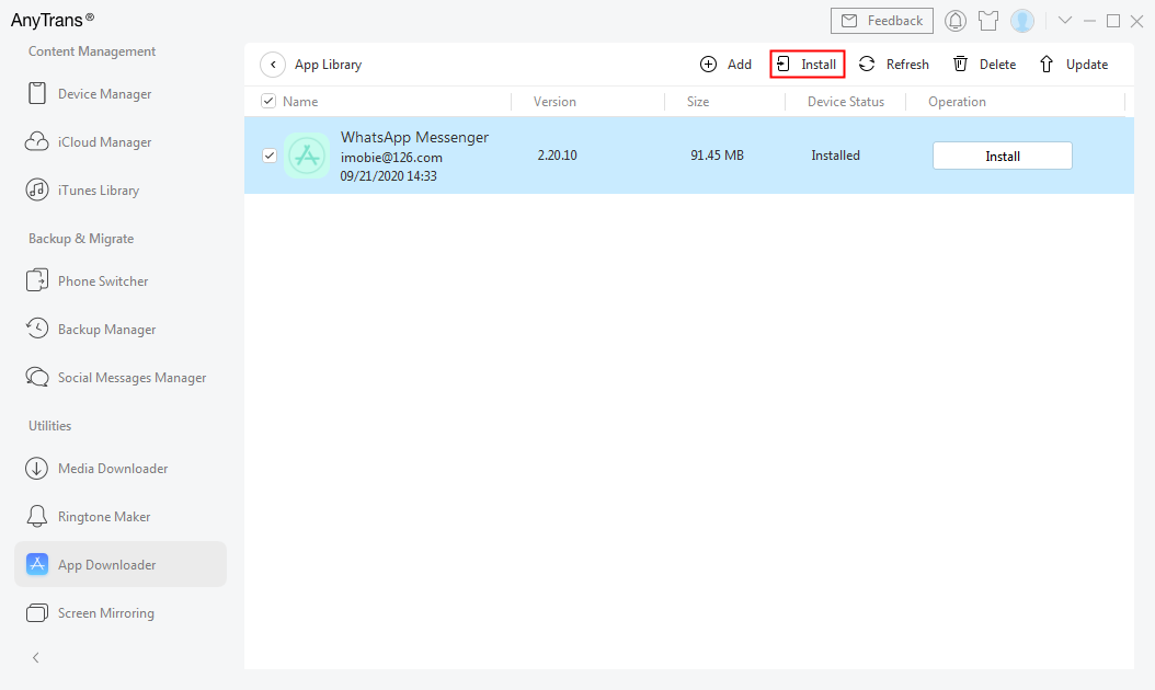 Click on Install to Device