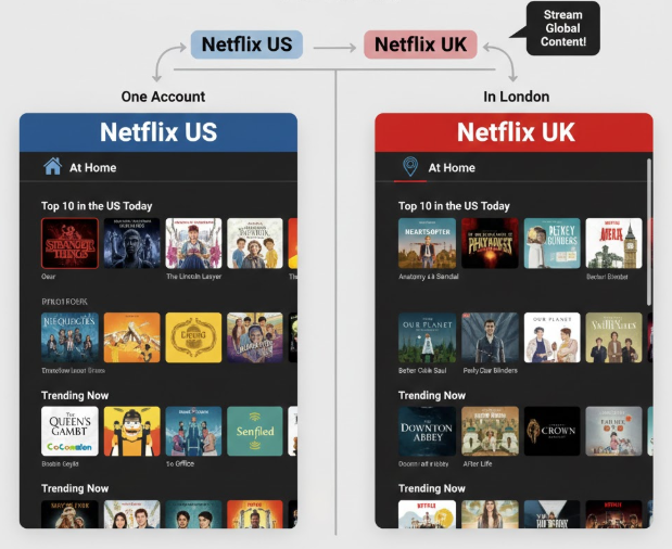 Comparison of the same Netflix account homepage