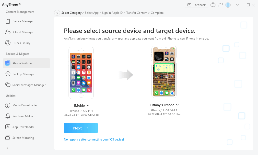 Confirm New iPhone as the Target Device