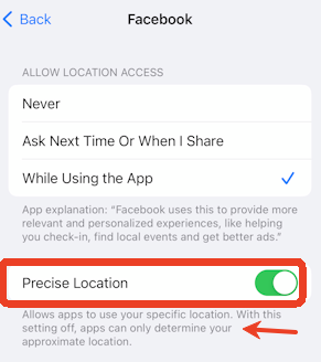 Toggle OFF "Precise Location."