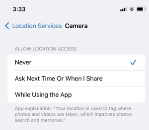 Disable “Location Tags” on your camera