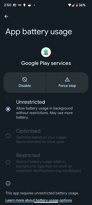 Tap Battery and select Unrestricted