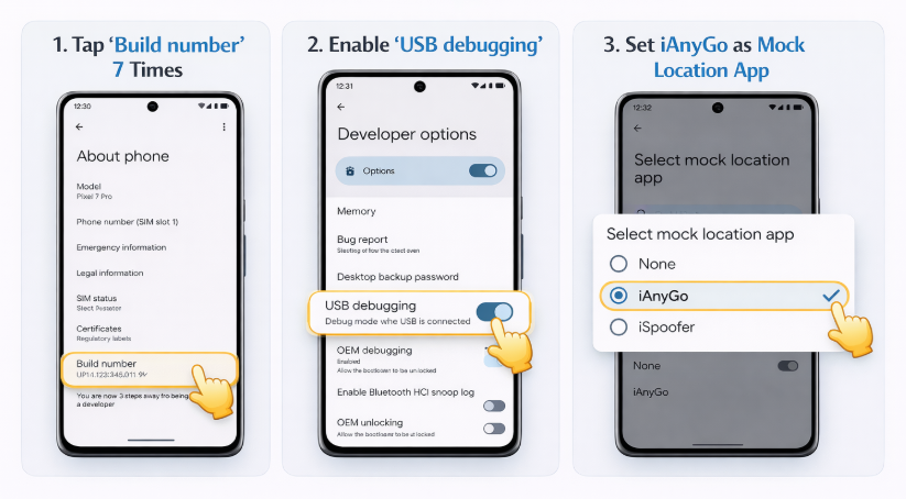 Set the mock location app on Android