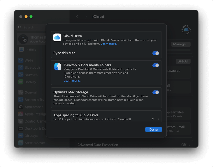 macOS iCloud Sync feature