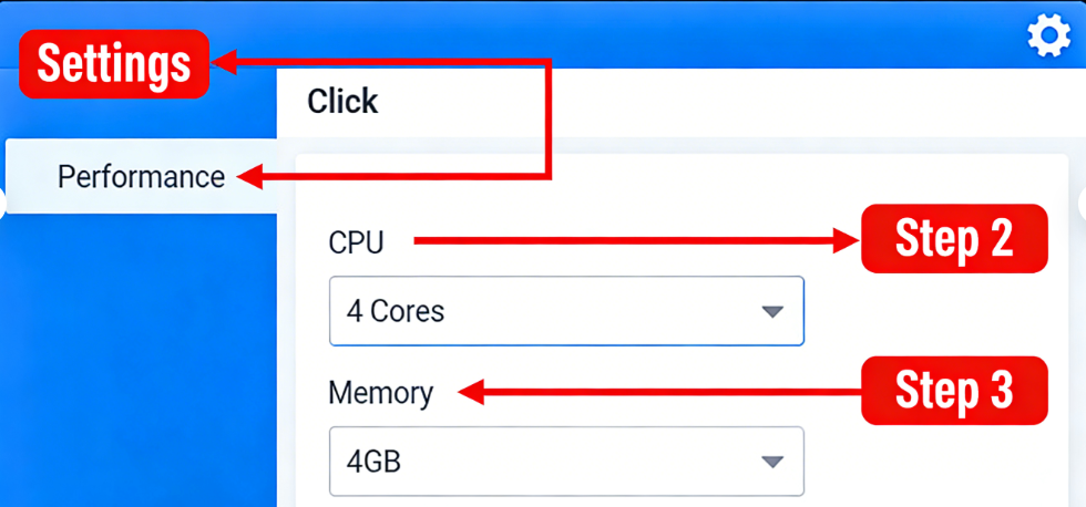 Adjust Performance to 4 Cores and 4GB RAM