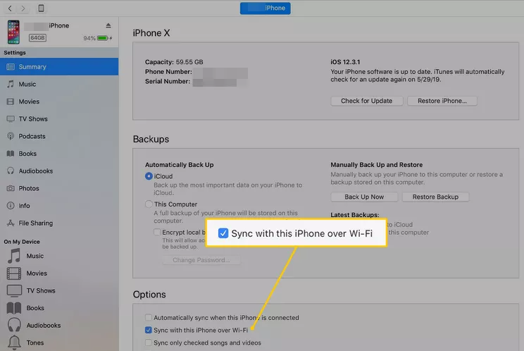 Sync with this iPhone over Wi-Fi