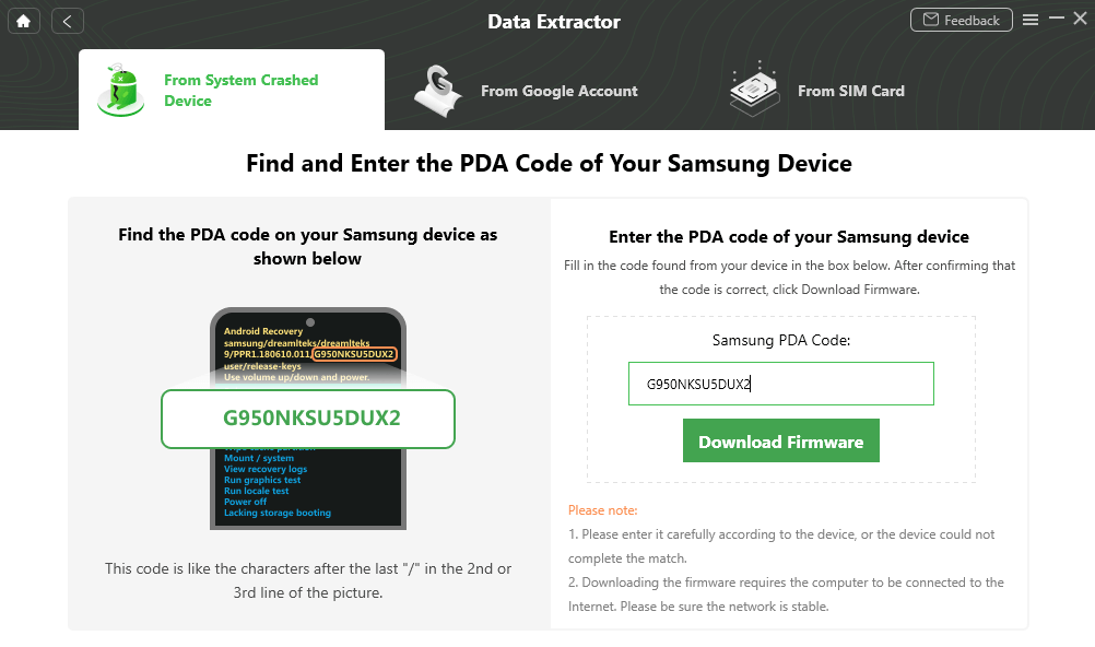 Enter PDA Code
