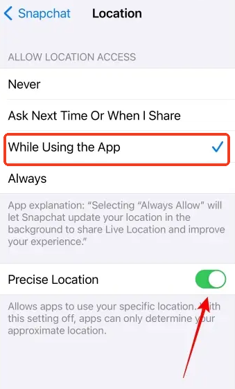 Toggle on Precise Location
