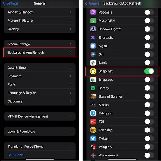Enable Background App Refresh for Snapchat