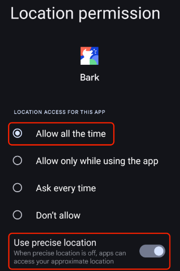 Permissions > Location