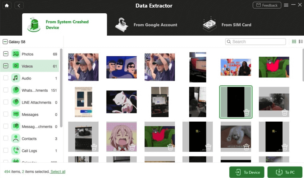 Select the Data to Recover from Crashed Phone