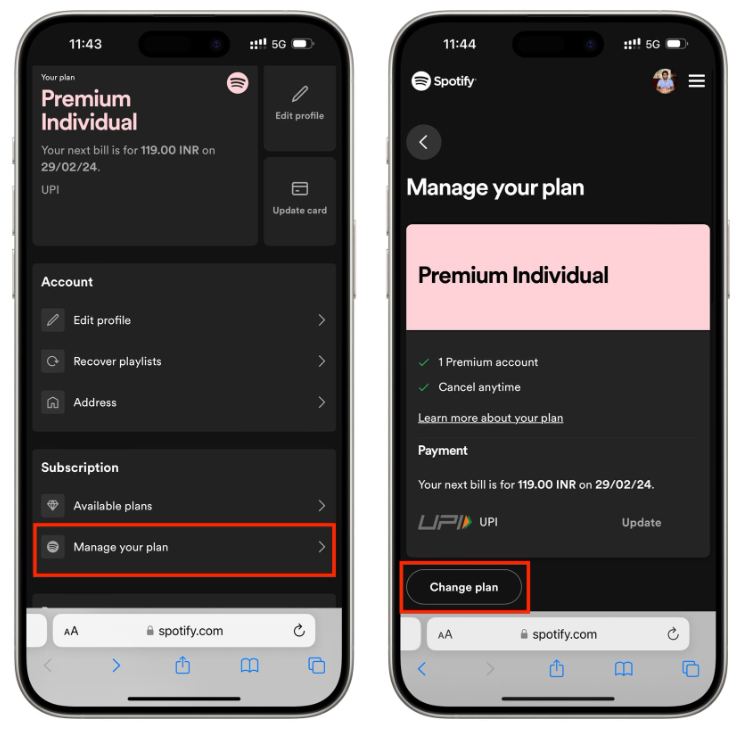 Select Manage your plan