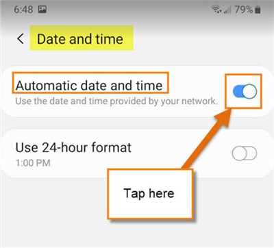 Toggle on Automatic Date & Time