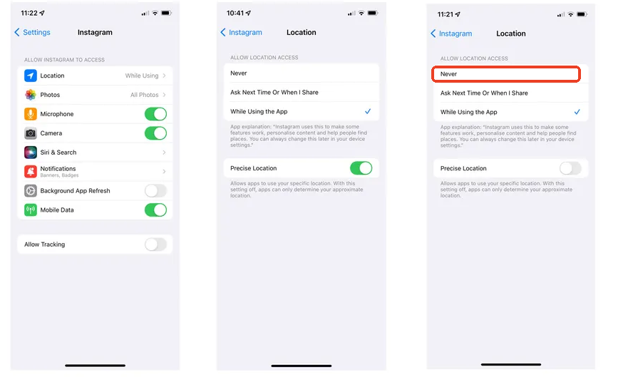 Turn Off Location on Instagram for iPhone