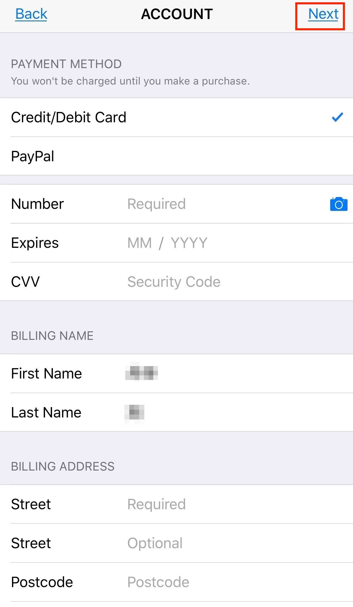 Finish your Payment information