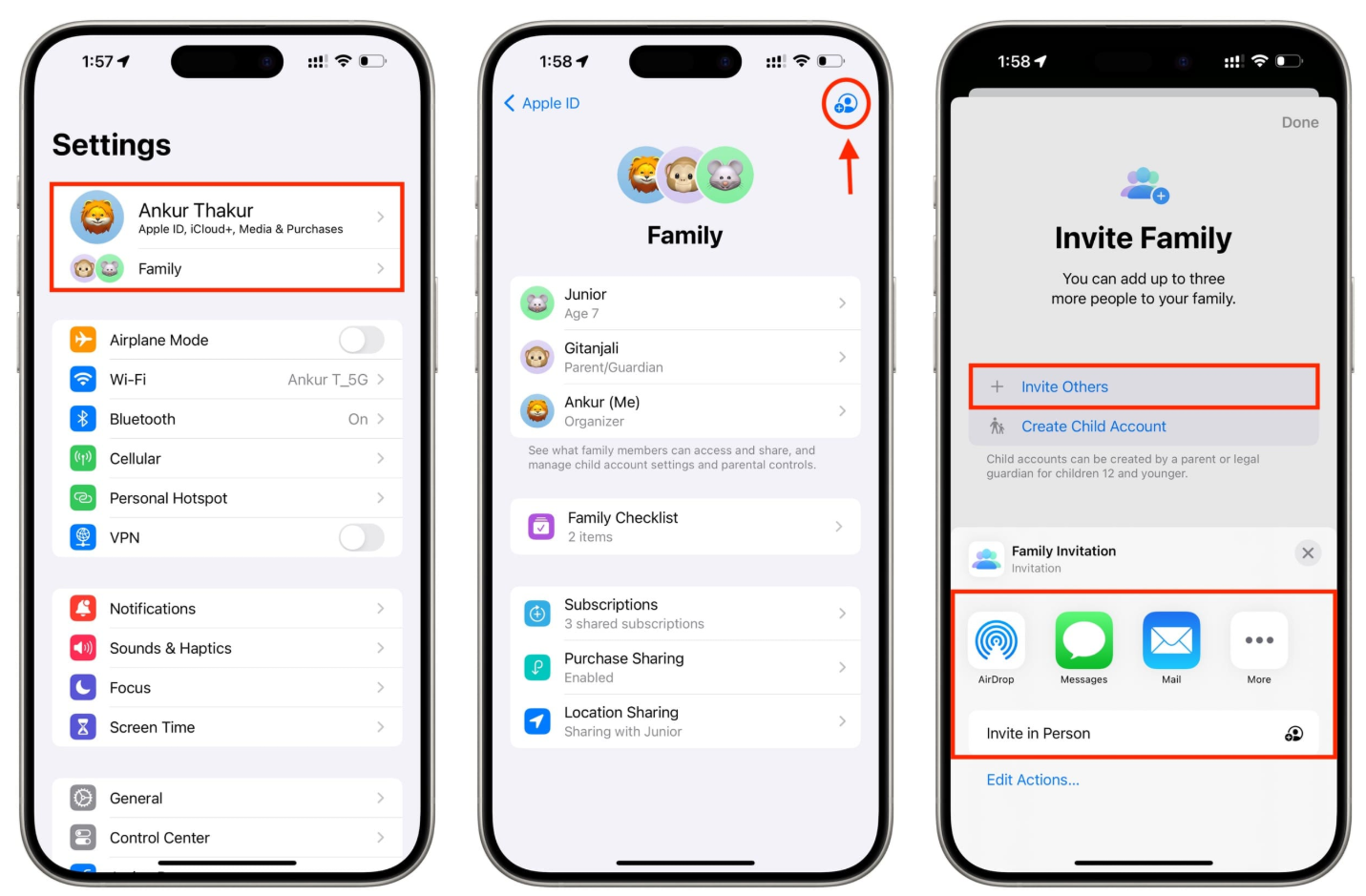 Family Sharing location settings