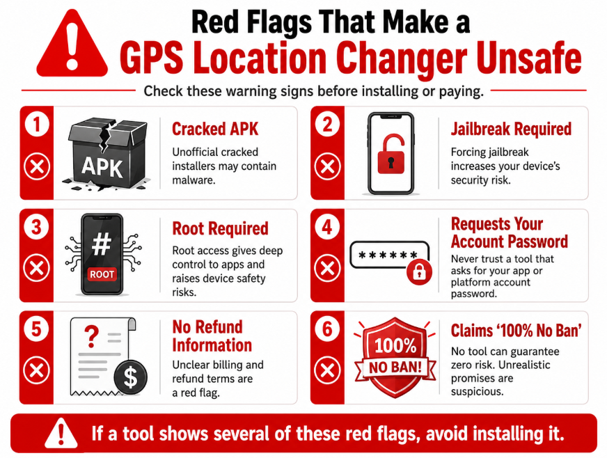 Red flags that make a GPS location changer unsafe