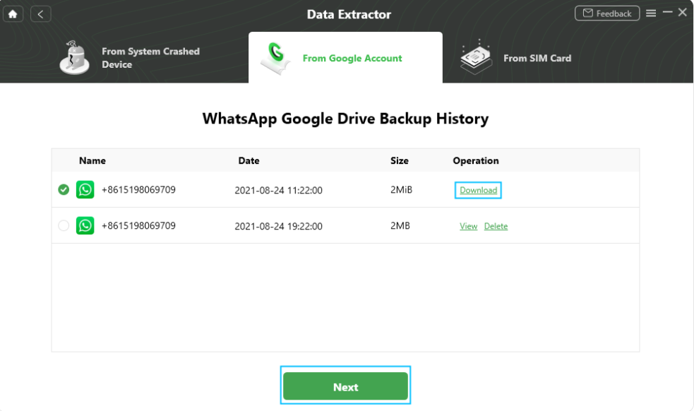 Select a Backup to Download