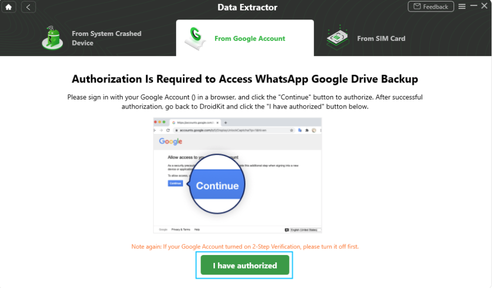click “I have authorized” button