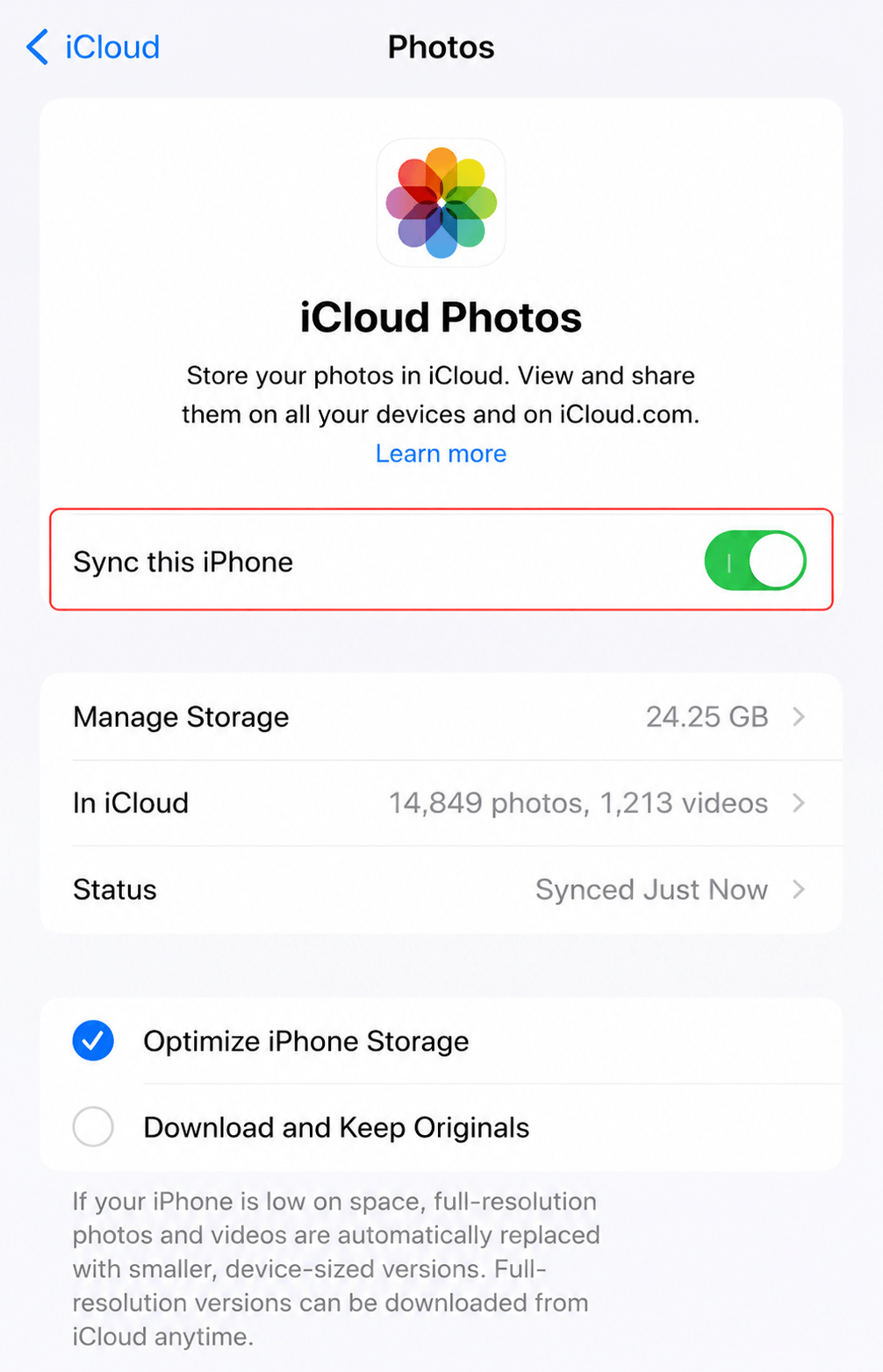 Turn on Sync this iPhone