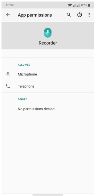 Tap "Permissions" to view the list of required permissions