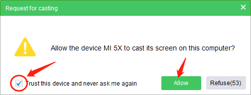 Accept Casting Request to Access Phone From Computer