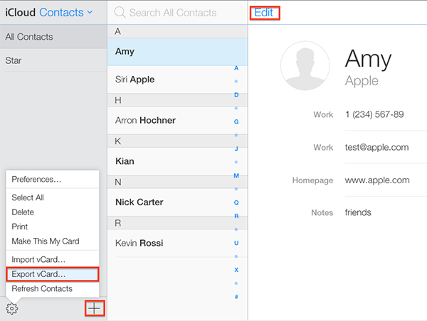 download contacts from icloud