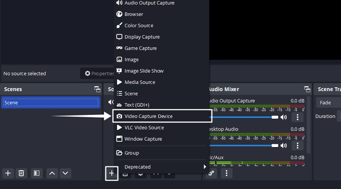 Adding a new Video Capture Device source in OBS