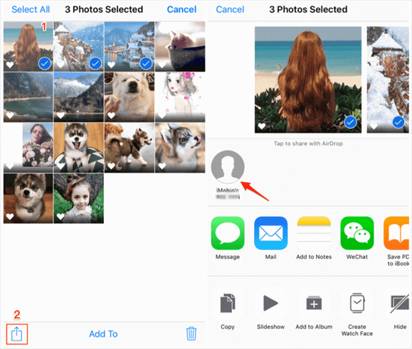 Select iPhone Photos and Share to iPad via Airdrop