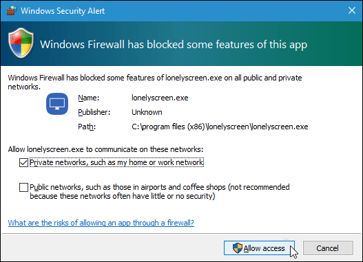 Allow firewall access to the app