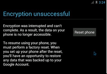 Encrypting Android Phone Unsuccessful
