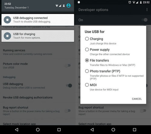 Enable file transfer on your Android device