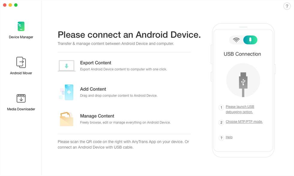 Plug-in phones and launch the AnyDroid app