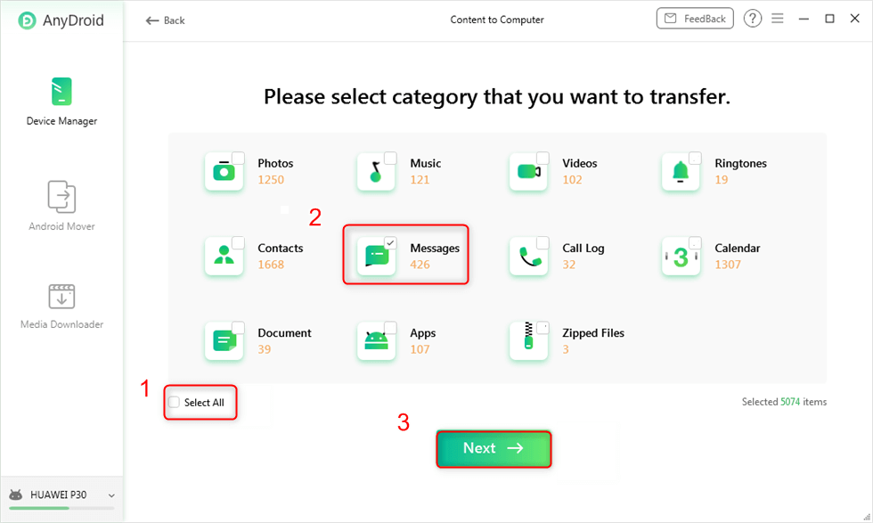 Choose Messages to Transfer